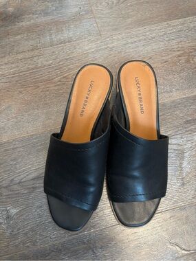 Lucky Brand Black Leather Slide Mules for Women